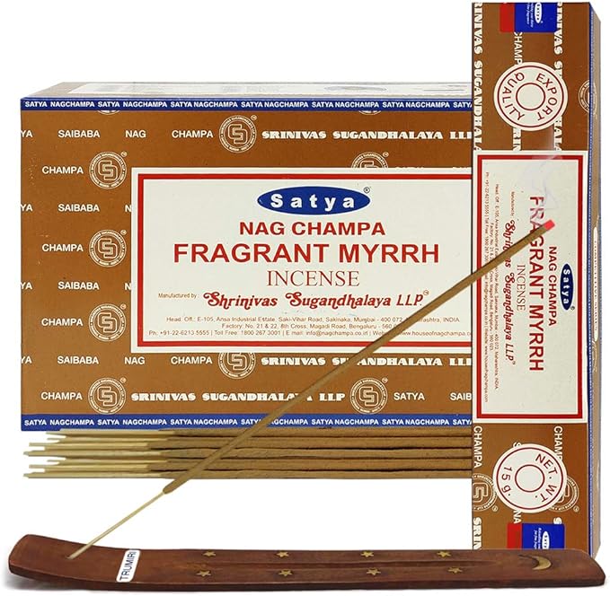 Fragrant Myrhh Incense Sticks and Incense Stick Holder Bundle Insence Insense Satya