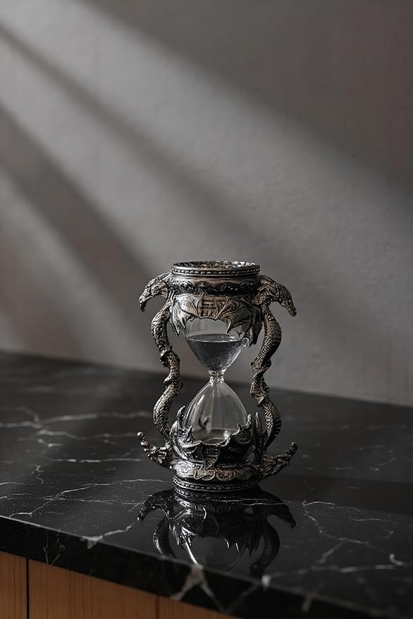 Mythical Fantasy Dragon Sandglass Sand Timer, Gothic Decorative Statue - Unique Vintage Classic Hourglass Timer, Desk Home Decor Gift, 6-inch, Single 15 Minutes (Black Dragon)