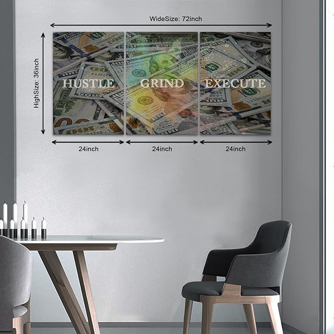 KAWAHONE Motivational Canvas Wall Art Hustle Grind Execute Wall Art Inspirational Posters Entrepreneur Quotes Prints Wall Decor Inspiring Success Decor For Office Bedroom Living Room