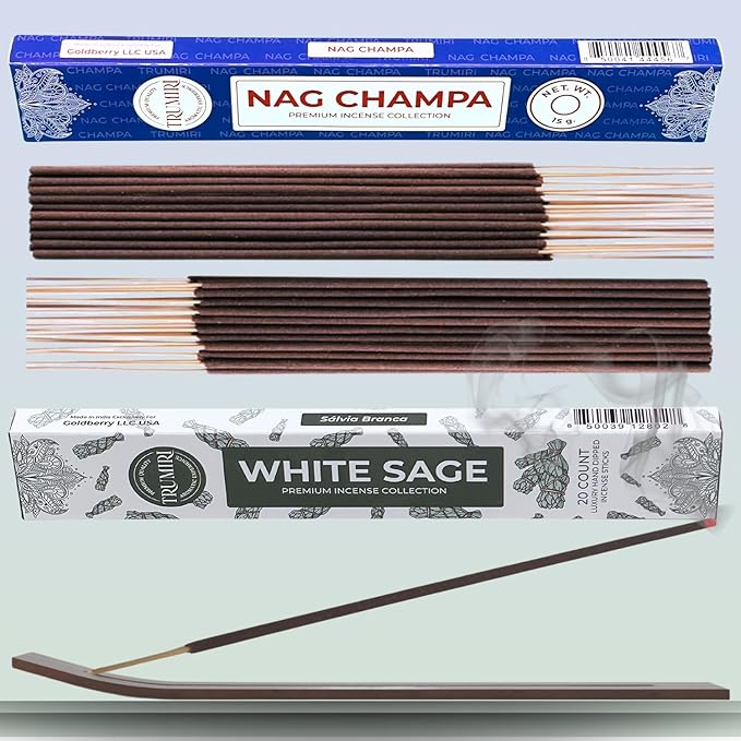 Trumiri Incense Sticks - Combo Pack of 35 Insence-Sticks - 15 Nag Champa + 20 White Sage - Insenses - Insents - Incents - Inscense - Incence - Incienso - All Natural Incense Sticks
