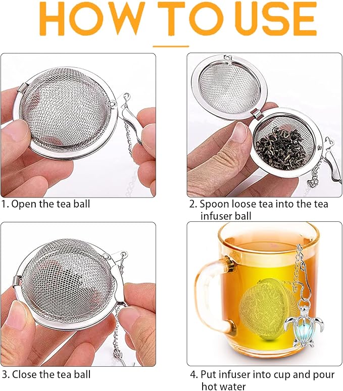 2pcs Tea Infuser TeaSanavie Loose Leaf Tea Steeper Stainless Steel Tea Ball Mesh Tea Strainer Silver Glow In The Dark Turtle Pendant Tea Filter with Extended Chain Hook for Brew Fine Loose Tea Leave