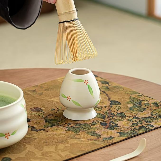 Ceramic Matcha Whisk Set, Complete Matcha Set-8PCS for Ceremonial Grade Matcha, Tea Gifts for Tea Lovers for Christmas, Birthday, Halloween (Light Cream Color)