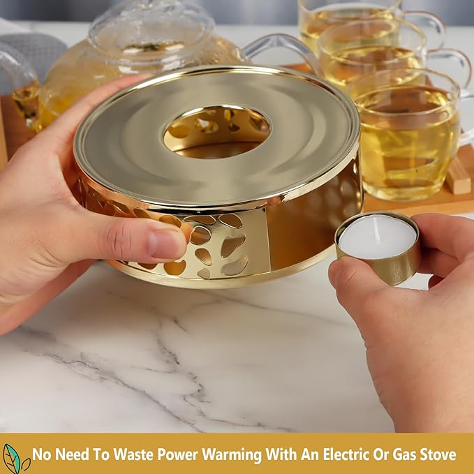 KAYCROWN Teapot Warmer, Stainless Steel Tea Warmer with Candle Holder, Candle Heater for Heating Tea, Coffee and Milk, Universal Teapot Heater