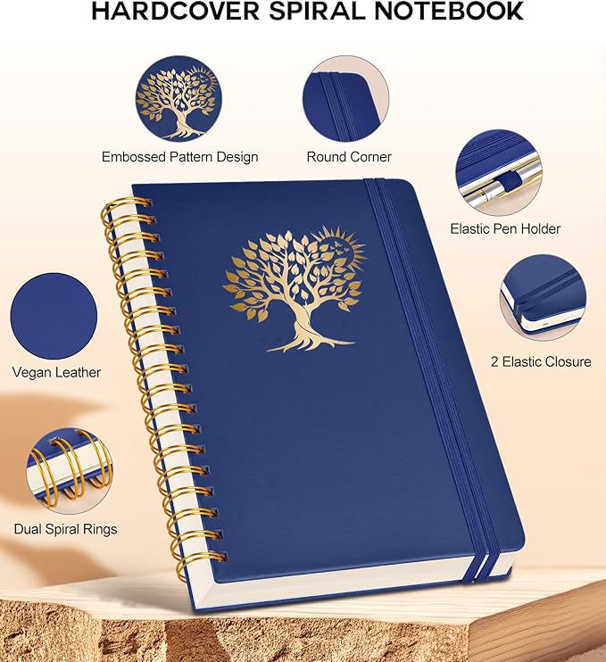 Large Spiral Notebook Journal for Women Men - 300 Numbered Lined Pages, College Ruled, A4 Hardcover Spiral Bound Notebook for School, Work, Note Taking, Writing, Leather Spiral Journal 8.5"x11"