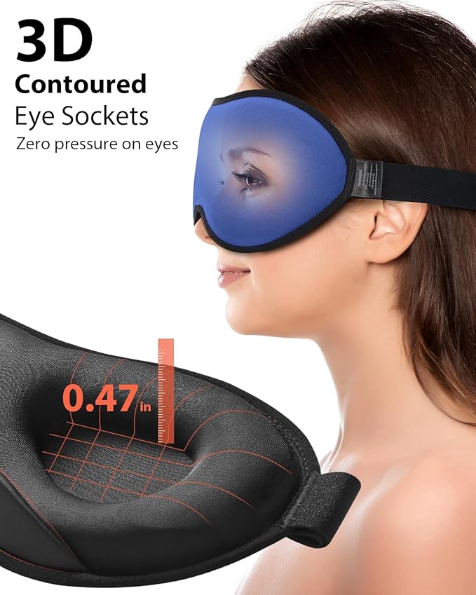 MABAO Weighted Sleep Mask - 100% Blackout Eye Mask for Sleeping for Women Men, 3D Contoured for Lash Extension, Zero Eye Pressure Memory Foam Cover, Soft Gentle Pressure Blindfold for Travel - Blue