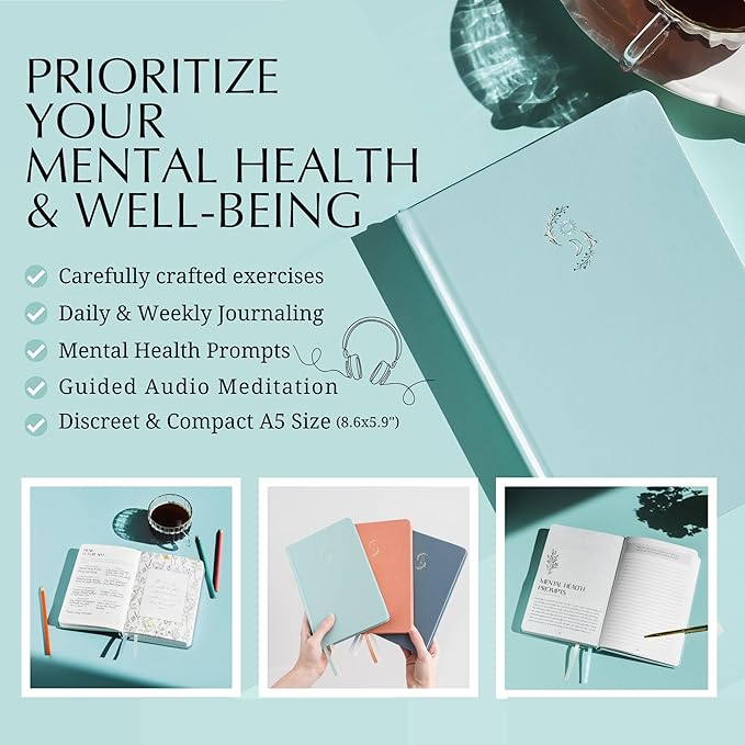 FINDING BALANCE Mental Health Journal – 6-Month Daily Journal with Prompts for Mindfulness, Self-Care & Healing – Anxiety & Depression Relief – Green Hardcover