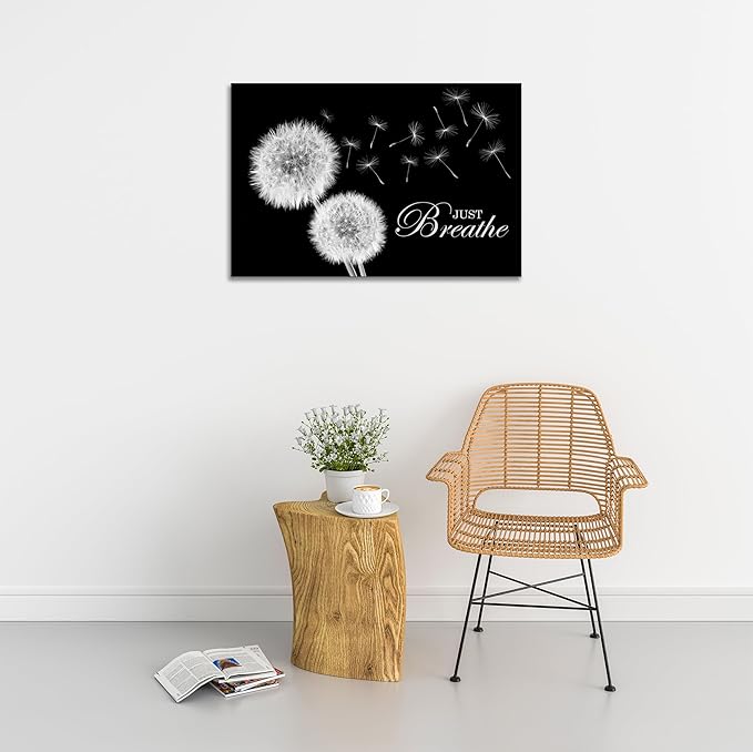 SKASNFAI Zen Wall Decor Motivation Dandelion Just Breathe Canvas Print Artwork Motivation Positive Wall Art for Inspirational Quotes Yoga Room (24L x 36W)
