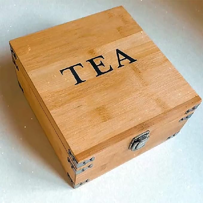 Tea Organizer Box 7.4" x 8.1" x 4.2" Bamboo Wood Organizer Storage Chest 4 Tall Adjustable Slots 100% Handmade Eco-Friendly Natural Kitchen Décor