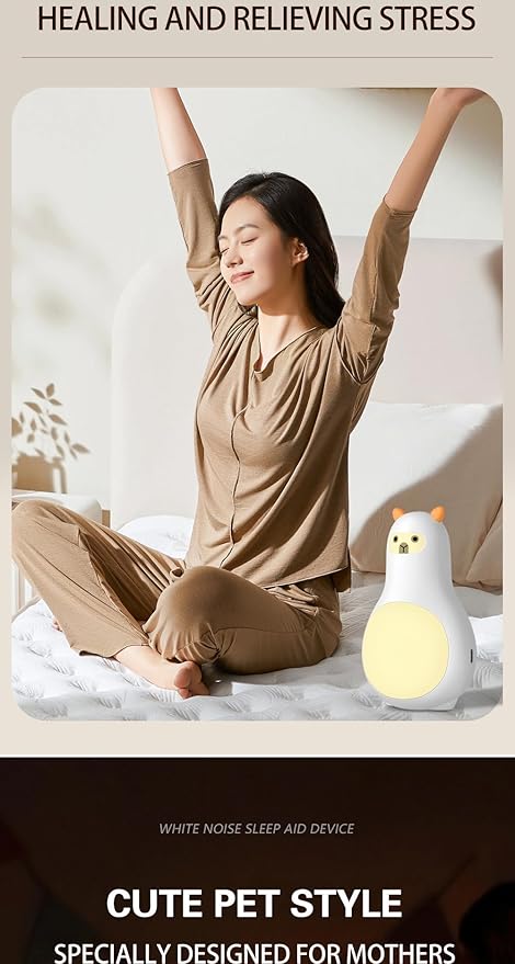 24 Soothing White Noise Machine with Warm Night Light, Portable Rechargeable 12H Sleep Sound Machine for Baby & Adults, Timer, Desktop Relaxation Lamp for Nursery, Office, Bedroom