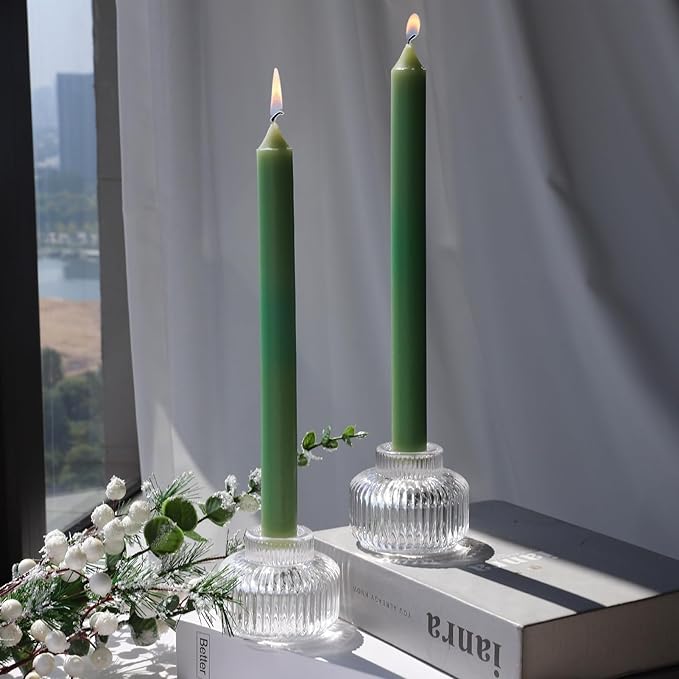 Woho Clear Taper Candle Holders Set of 8 for Taper Candles/Tea Lights Candles, Ribbed Glass Candlestick Holders for Wedding Table Centerpiece, Fluted Votive Candle Holders for Dinner Party Home Decor