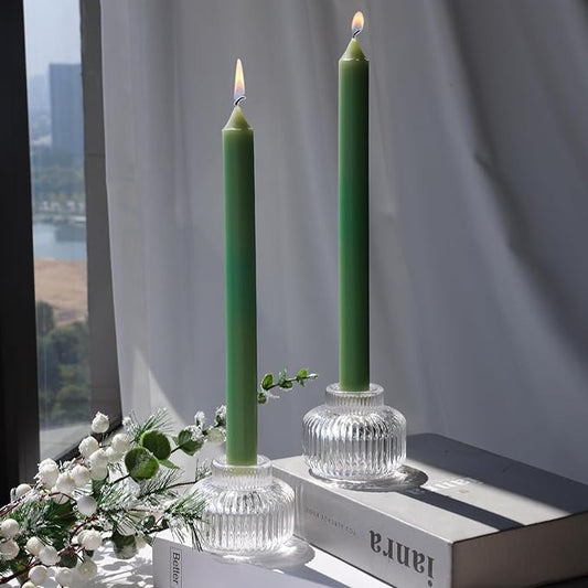 Woho Clear Taper Candle Holders Set of 8 for Taper Candles/Tea Lights Candles, Ribbed Glass Candlestick Holders for Wedding Table Centerpiece, Fluted Votive Candle Holders for Dinner Party Home Decor