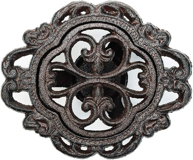 Sungmor Cast Iron Teapot Warmer Dish Cups Heater Pot Trivet - Rustic & Graceful Pattern Design with Tealight Holder - Heavy Duty & Decorative Candle Holder Stands for Heat Food Coffee Milk or Tea