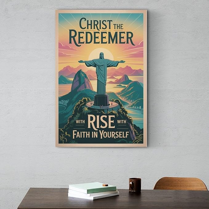 Inspirational Wall Art Christ The Redeemer Motivational Poster Rise with Faith in Yourself Décor for Office Classroom Meditation Room Canvas Poster Unframe-style 24x36inch(60x90cm)