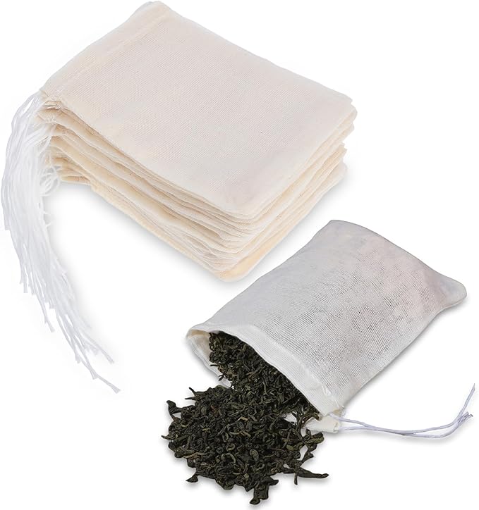 30Pcs Reusable Drawstring Muslin Bags, 3.94x3.15In Empty Spice Bags for Cooking, Tea Bag for Loose Tea, Natural Cotton Nut Milk Strainer Bag for Home Office Filtering Cook Soup Cold Brew Coffee