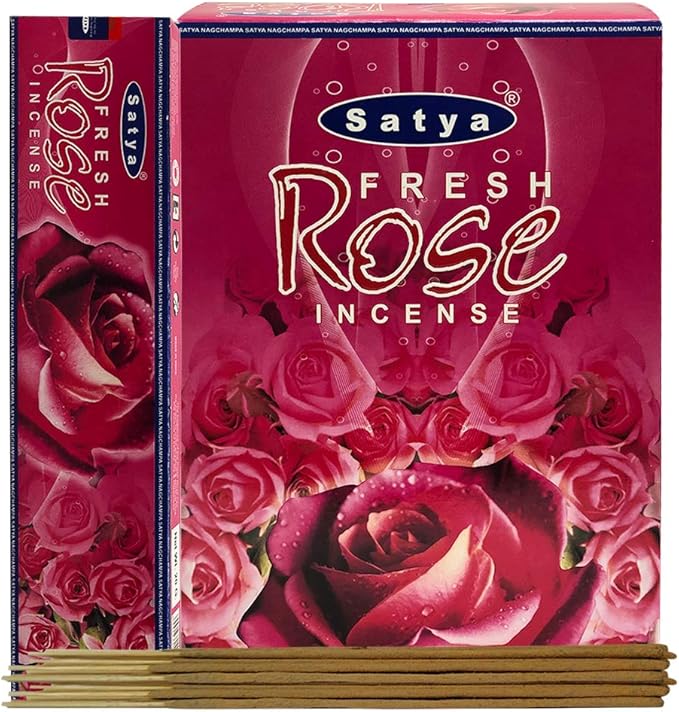 Fresh Rose Incense Sticks and Incense Stick Holder Bundle Insence Insense Satya