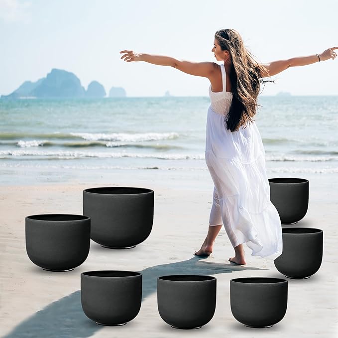 RYAN DVAN 7-12 Inch Set of 7 Pcs Black Color Quartz Crystal Singing Bowl Chakra Set with Free 2 pcs Carrying Case