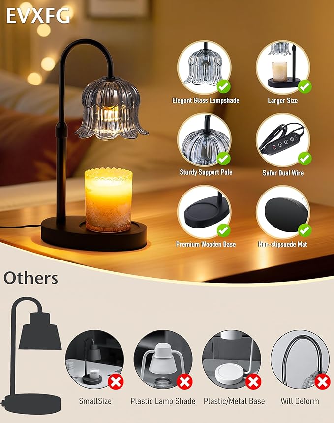 Flower Candle Warmer Lamp with Timer - Lotus Light Electric Wickless Warming Height Adjustable Dimmable No Flame Heat Warm Melt Wax Scented Floral Table Lights Elegant Tulip Modern Home Decor