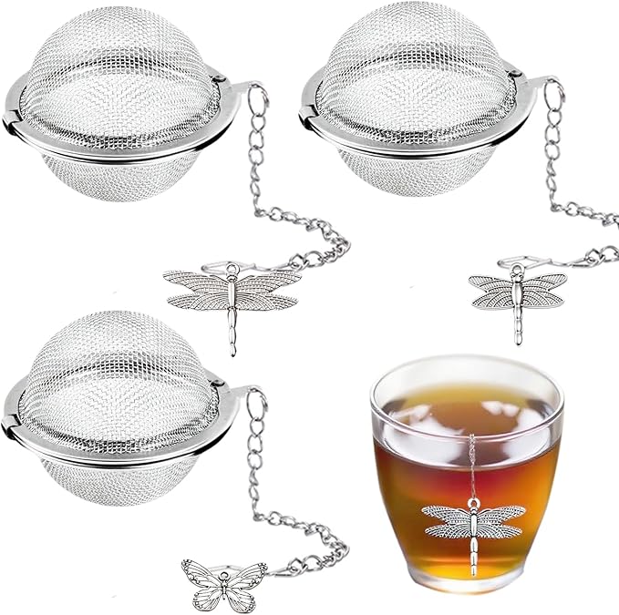 Tea Infusers for Loose Tea 3 Sets Tea Infuser Loose Leaf Tea Steeper Tea Stainless Steel Ball Mesh Tea Strainer Filters with Crtstal Pendant (Animal 4)
