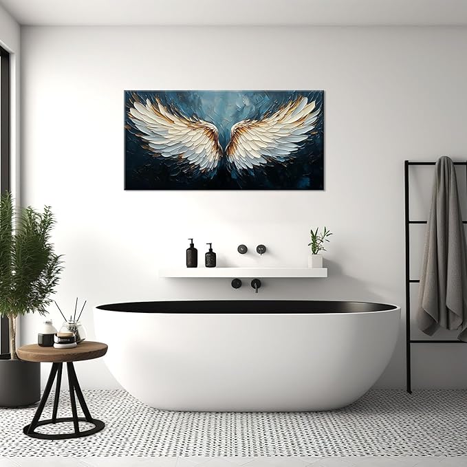 ZESTRILIA Angel Wings Wall Art Blue Oil Painting Reproduction Print Modern Abstract Canvas Paintings Waterproof Artwork Picture for Living Room Bedroom Home Office Kitchen Décor (20x40inch)