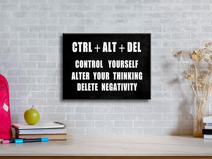 Pyradecor Motivational CTRL+ALT+DEL Classroom Positive Quotes Inspirational Poster Canvas Prints Wall Art for Office Living Room Home Decorations