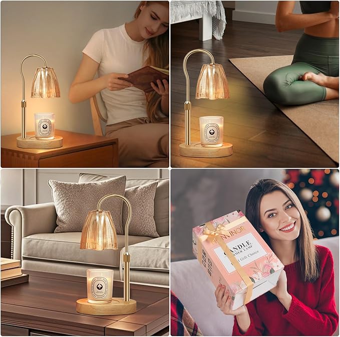 Candle Warmer Lamp with Timer & Dimmer, Candle Warmer Height Adjustable, Fits All Jar Scented Candles, Candle Lamp with 3 Bulbs, Charming Gift Box with Ribbon for Gifting(2 Pack)