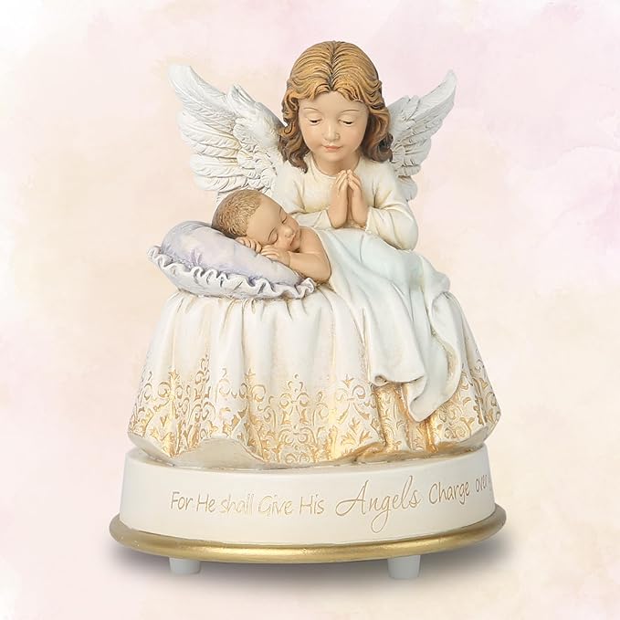 Guardian Angel Music Box Figurine - 5.3 Inches Angel Music Box Figurines, Hand Painted Musical Figure Gifts for Birthday Anniversary, Baptism, First Communion