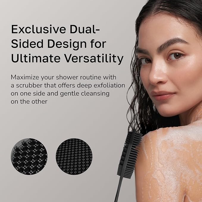 Silicone Back Scrubber with Long Handle - Octagon Body Brush for Shower, Bath, and Exfoliating - Skin Cleansing, Back Scrub, and Gentle Silicone Sponge - Wash Your Body with Easy Reach