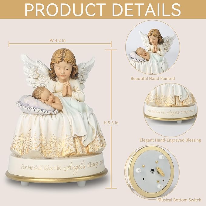 Guardian Angel Music Box Figurine - 5.3 Inches Angel Music Box Figurines, Hand Painted Musical Figure Gifts for Birthday Anniversary, Baptism, First Communion