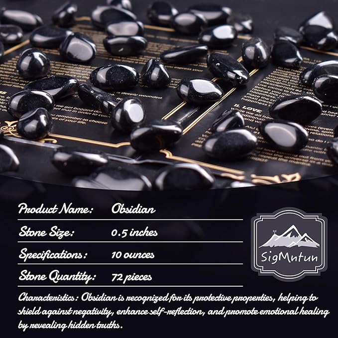 Polished Obsidian Crystals - 72 pcs, 0.5" Handpicked Tumbled Gemstones Rocks, Pebbles for Reiki, Chakra, Healing, Home Decor