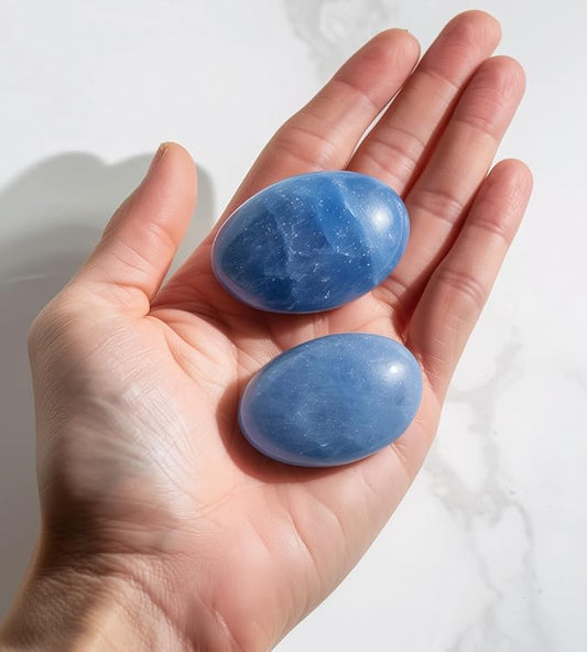 Polished Blue Aventurine Crystal Stones - 2 Pcs of 1.2" Worry Stone for Anxiety, Pocket Palm Stone Super Large Handpicked Natural Tumbled Gemstones for Meditation, Reiki, Chakra Healing, Home Decor