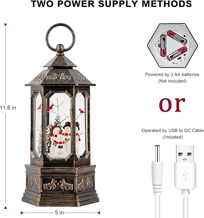 Christmas Snowman Choir Snow Globe Lantern with Swirling Glitter, USB Lined/Battery Operated Lighted Musical Snowman Carolers Water Lantern for Christmas Festival Decoration Gifts