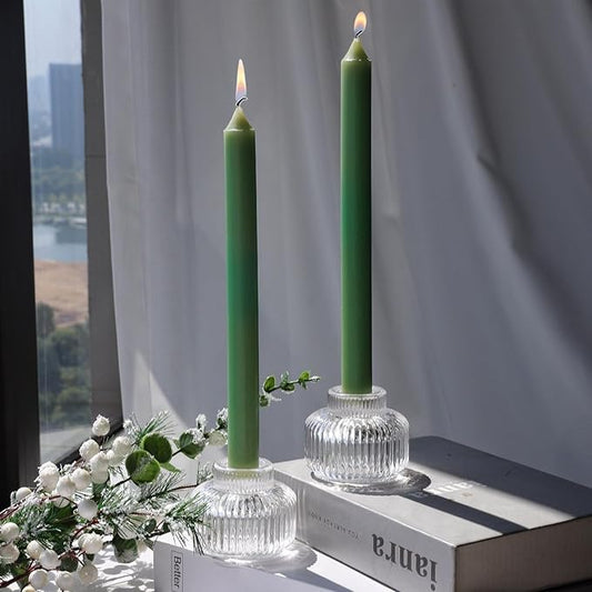 Woho Candle Stick Candle Holder Set of 4, Clear Taper Candle Holders for Wedding Table Centerpiece, Ribbed Glass Votive Candle Holders for Christmas Party Home Decor