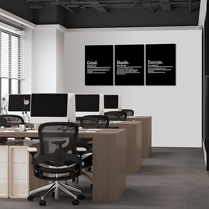 KAWAHONE Framed Motivational Entrepreneur Poster, Grind Hustle Execution Inspirational Wall Art Success and Positive Quotes Motivational Poster for Home Living Room Bedroom Office Decor Ready to Hang