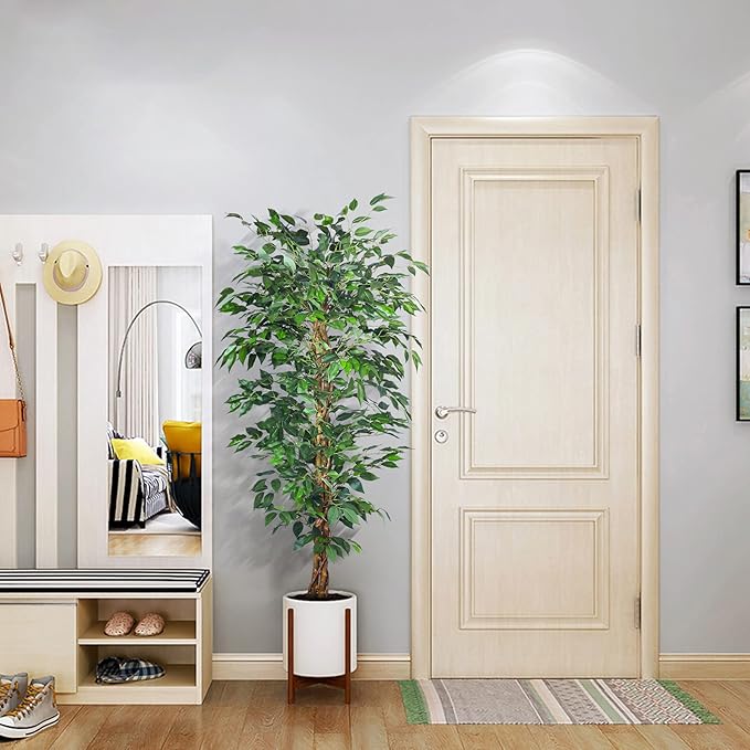 Artificial Ficus Tree 5FT Faux Silk Plants with Sturdy Plastic Nursery Pot,Fake Ficus Trees for Home Office Farmhouse Indoor Outdoor Decor Perfect Housewarming Gift (5FT-2Packs)