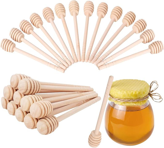 100 PCS Wooden Honey Sticks Dipper 6 Inch, Mini Honeycomb Honey Stirrer Stick For Honey Jar Dispense Drizzle Honey and Wedding Party Favors Gift