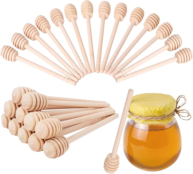 22 PCS Wooden Honey Sticks Dipper 6 Inch, Individually Wrapped Mini Honeycomb Honey Stirrer Stick For Honey Jar Dispense Drizzle Honey and Wedding Party Favors Gift