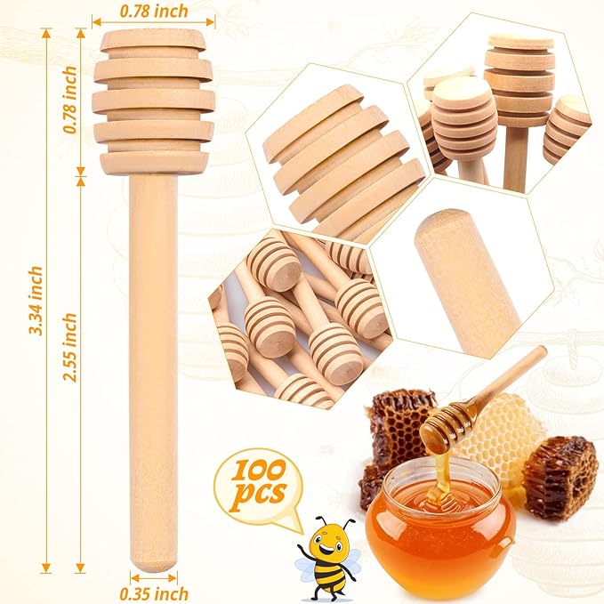 95Pcs Wooden Honey Dippers, Premium Natural Honey Dipper Stick, 3 Inch Mini Honeycomb, Honey Stirrer Stick for Jar Dispense Drizzle Honey and Wedding Party Present