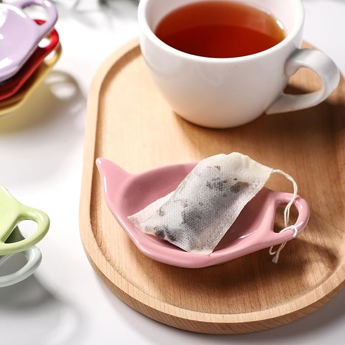 Ceramic Tea Bag Coaster Set of 6 Teapot Shaped Tea Bag Holder for Used Tea Bag, Teabag Caddy Holder Set for Organizing Tea Time