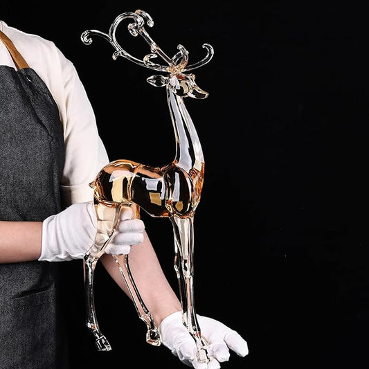 18" Tall Acrylic Christmas Reindeer Figurine - Elegant Clear Large Reindeer Ornaments for Christmas Indoor Decor, Holiday Centerpiece, Living Room, Fireplace, Table Display (Gold Standing Reindeer)