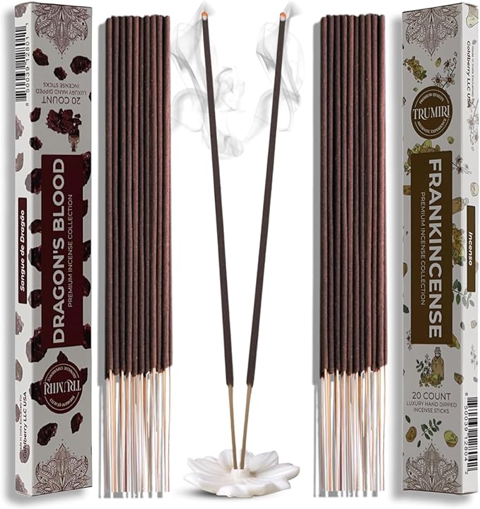 Trumiri Incense Sticks - Combo Pack of 40 Insence-Sticks - 20 Dragons Blood + 20 Frankincense - Insenses - Insents - Incents - Inscense - Incence - Incienso - All Natural Incense Sticks