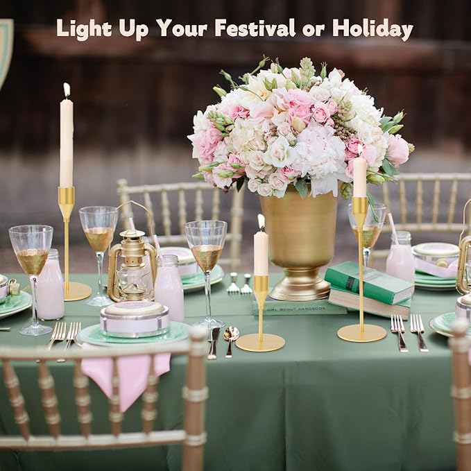 Matte Gold Candle Holders Bulk Painted Gold Metal Candlesticks Fit 0.8 Inch Taper Candles Decorative Metal Candelabra for Wedding Home Holiday Anniversary Party Dinning Table Decors (Set of 24)