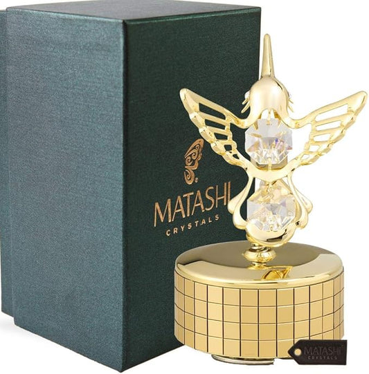Matashi Christmas Gift for Women - Hummingbird Music Box with 24K Gold Plated Crystal - Tabletop Showpiece for Home, Office, Living Room for Her