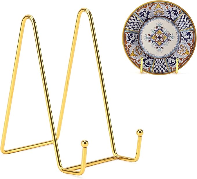 Kruodop 10 Inch Plate Stands for Display, 3 Pack Plate Holder Display Stand, Gold Metal Frame Easel Holder Stand for Pictures,Book, Photo, Decorative Plate-Gold