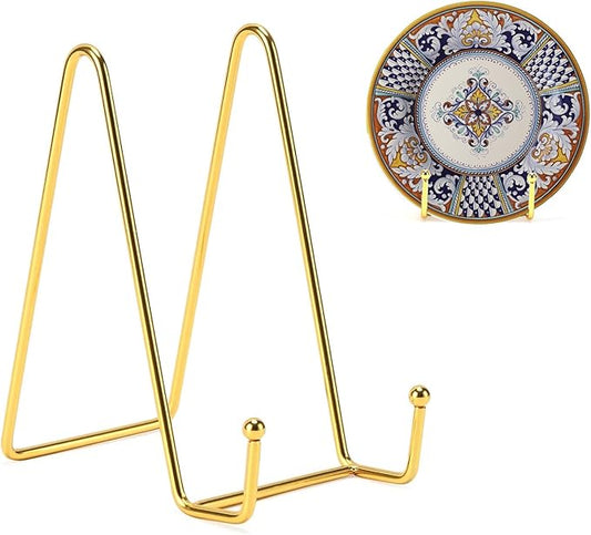 Kruodop 10 Inch Plate Stands for Display, 3 Pack Plate Holder Display Stand, Gold Metal Frame Easel Holder Stand for Pictures,Book, Photo, Decorative Plate-Gold