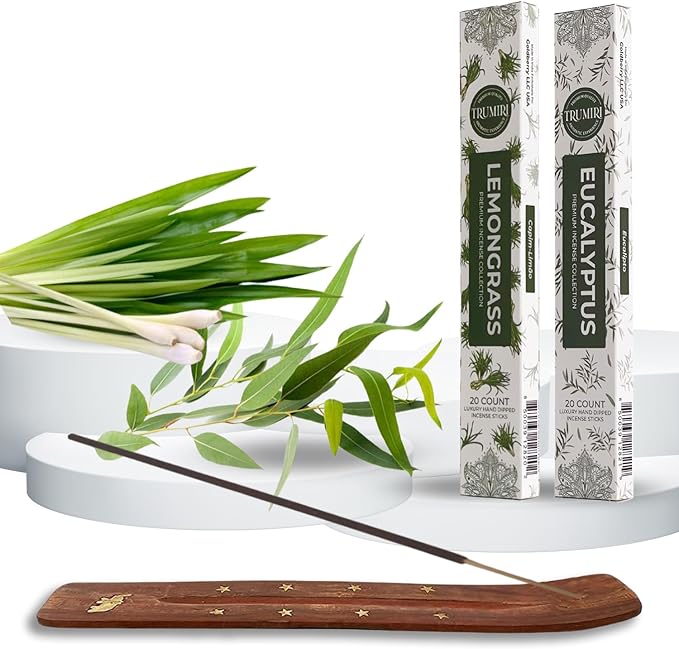 Trumiri Incense Sticks - Combo Pack of 40 Insence-Sticks - 20 Lemongrass + 20 Eucalyptus - Insenses - Insents - Incents - Inscense - Incence - Incienso - All Natural Incense Sticks