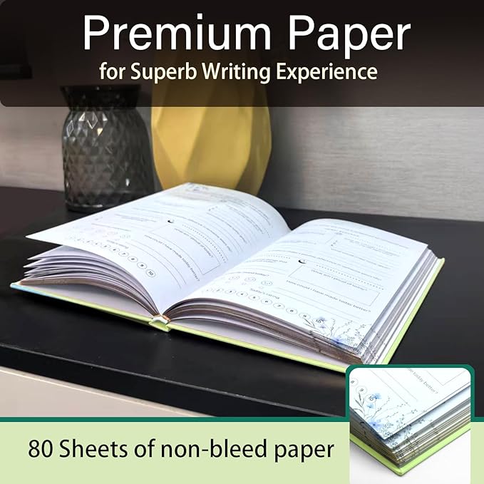 Gratitude Journal, Daily Reflection Journal for More Happiness, Mindfulness & Affirmation, Self Care Journals for Women & Men, 6 Inspirational Stickers and Ballpoint Pen, Green