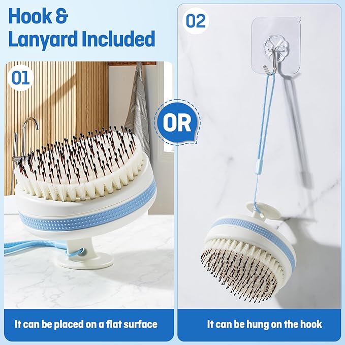 Scalp Massager with Double-Layer Bristles,Anti-Slip Rich-Lathering Hair Washing Shampoo Brush,Curved Scalp Scrubber with Better Head Fit for Dandruff Removal,Scalp Stimulator for Wet&Dry Use.