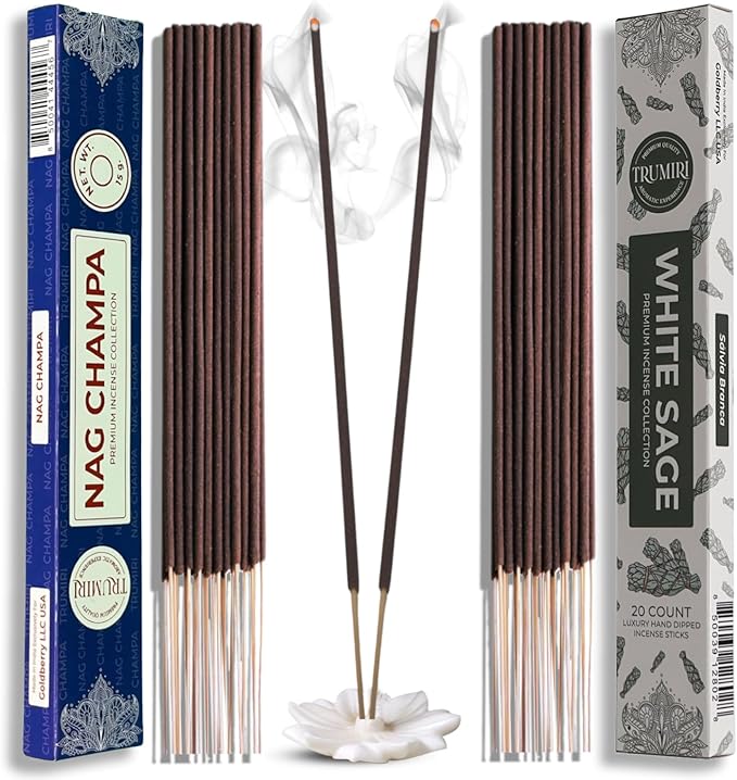 Trumiri Incense Sticks - Combo Pack of 35 Insence-Sticks - 15 Nag Champa + 20 White Sage - Insenses - Insents - Incents - Inscense - Incence - Incienso - All Natural Incense Sticks