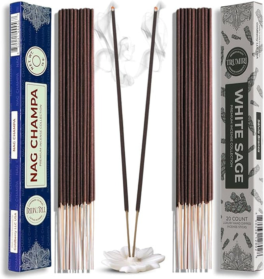 Trumiri Incense Sticks - Combo Pack of 35 Insence-Sticks - 15 Nag Champa + 20 White Sage - Insenses - Insents - Incents - Inscense - Incence - Incienso - All Natural Incense Sticks