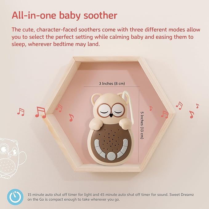 Cloud b Travel Comforting Sound Machine w/Calming Light | 4 White Noise and 4 Lullabies | Re-Activating Smart Sensor | Sweet Dreamz Owl On The Go